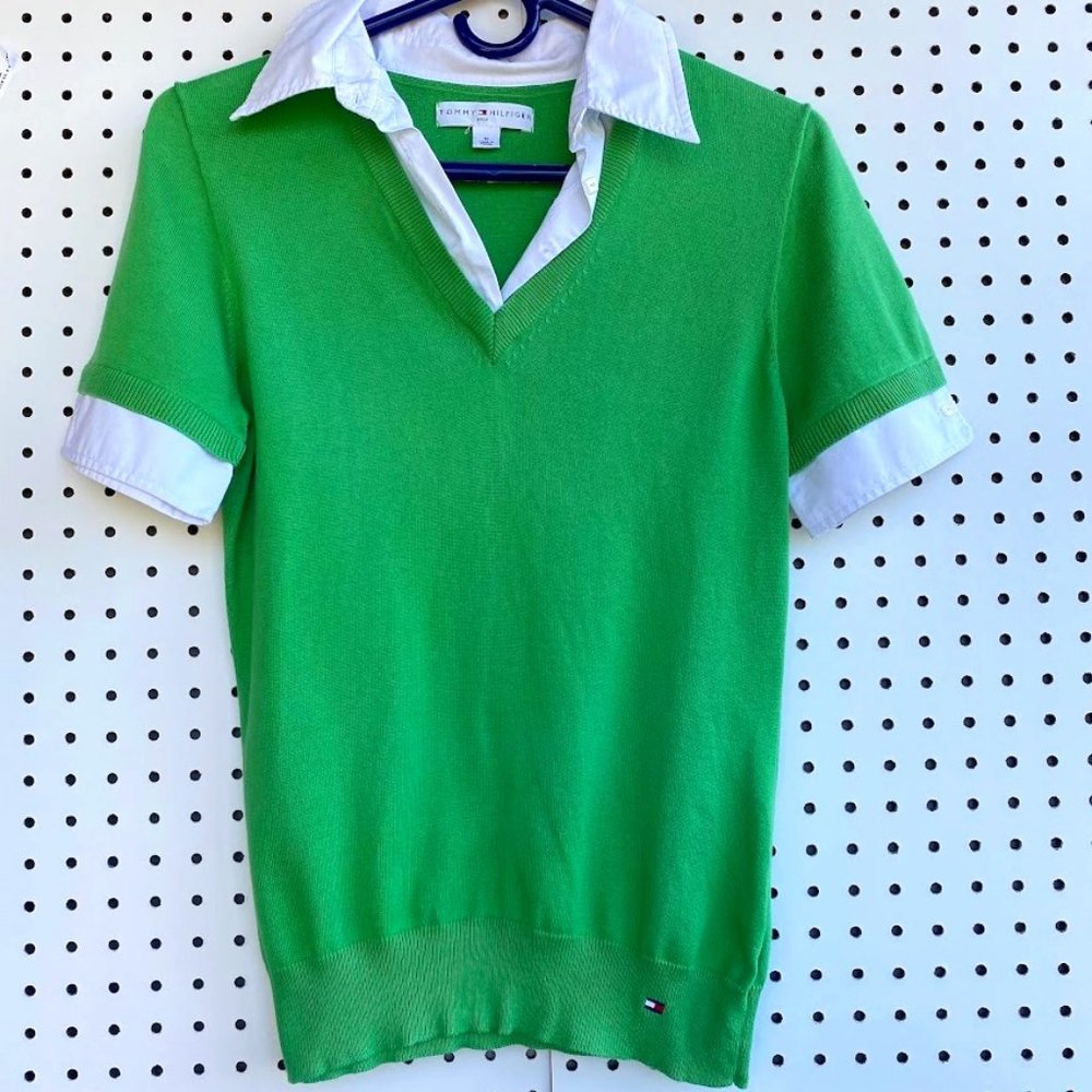 Tommy Hilfiger Green Layered-Look Collared Golf Shirt
